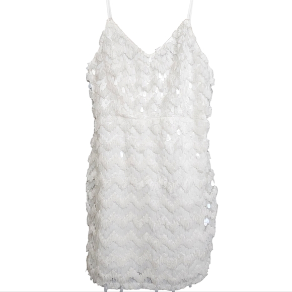Nwot Just Me White Oval Sequined Spaghetti straps Cocktail Mini Dress - Picture 3 of 17